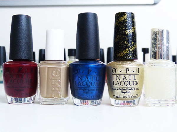 My Top 5 Winter Nail Polishes! L-R O.P.I. Got the Blues for Red, Essie Case Study, O.P.I. Unfor-Greta-Bly Blue, O.P.I. Liquid Sand Honey Ryder and Essie Matte About You