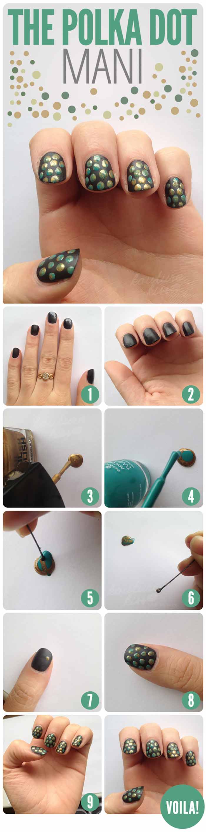 Polka Dot Manicure For Short Nails