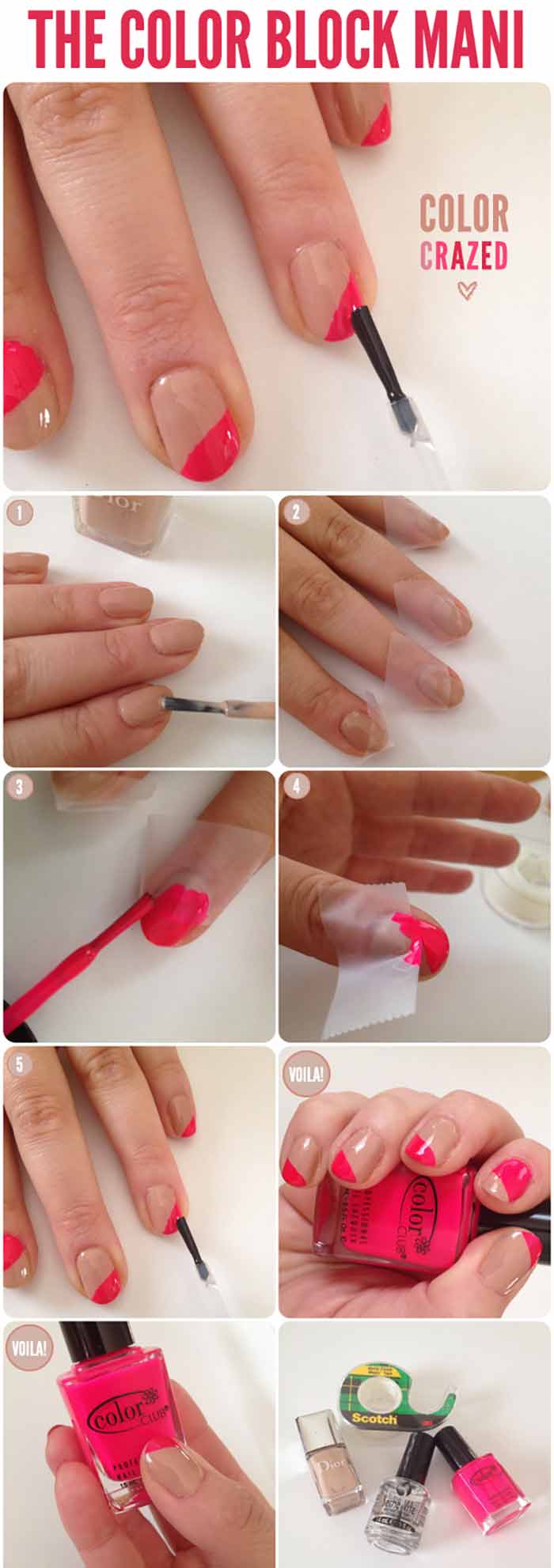 Color Block Nail Art Manicure for Short Nails