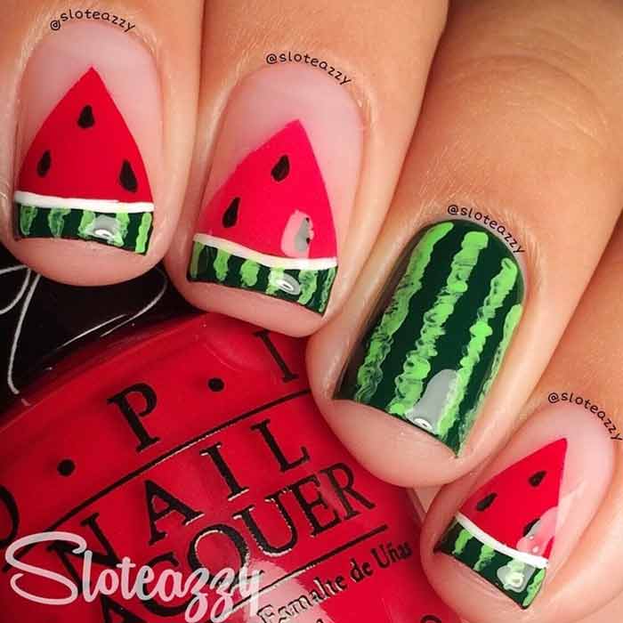 Watermelon Nail Art for Short Nails