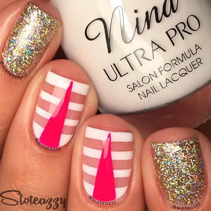 Retro White Pink And Gold Manicure for Short Nails