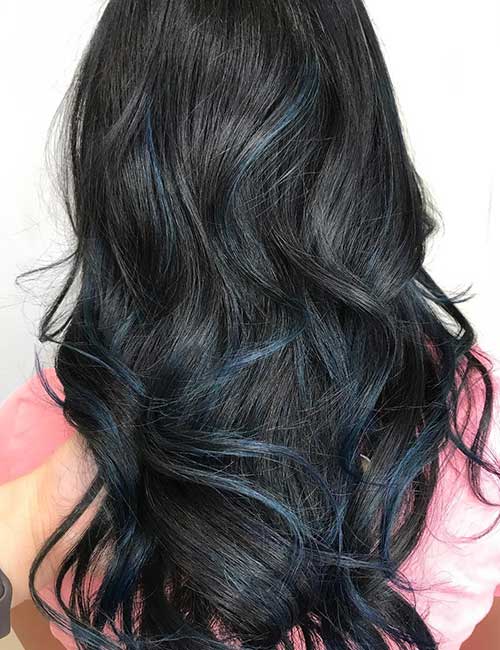 19. Hints Of Blue Balayage On Black Hair